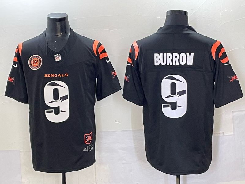 Men 2025 Cincinnati Bengals 9 Burrow Black Throwback Nike Limited NFL Jersey style 02